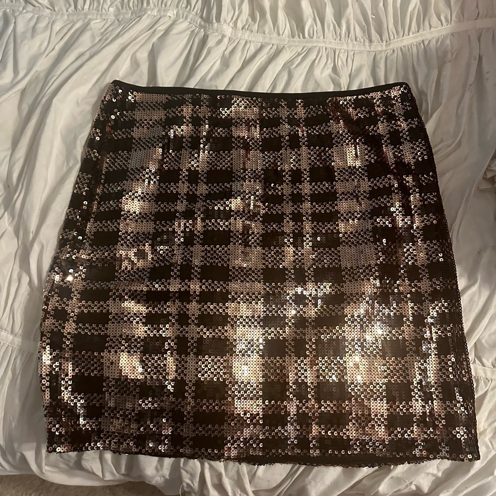 Gold and black sequin mini skirt